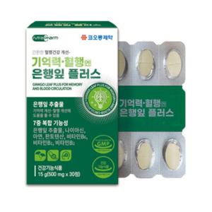 코오롱 기억력 혈행엔 은행잎 플러스 징코 30정 x 1박스 1개월분 기억력 혈행 개선
