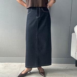하이웨스트 롱 청치마 H라인스커트 스티치 생지 데님롱스커트