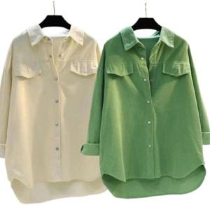 SUTA~3XL 여자셔츠 여성 카라넥 긴팔 블라우스 골덴캐주얼 루즈핏 티셔츠 빅사이즈 패 봄가을 간절기