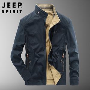 JEEP SPIRIT 남성 자켓 봄과 가을 중년 느슨한 플러스 사이즈 양면 칼라 재킷