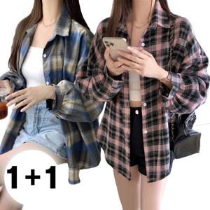1+1 여성 가을 엘리 체크 셔츠 남방 오버핏 루즈핏 (5color)