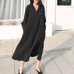 가을신상 빅사이즈 플레어 롱원피스 루즈핏 줄무늬 미시 마담 셔츠원피스