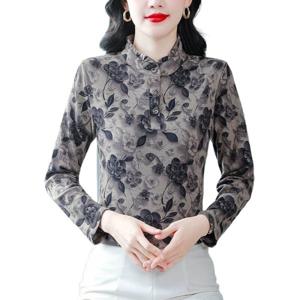 두꺼운 기모 신상 엄마 고급 목이버섯 칼라 자카드 베이스 중년 긴 소매 입깃 셔츠 보온 상의
