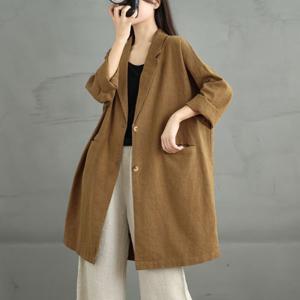여성 봄 가을 루즈핏 롱 블레이저 빅사이즈 캐주얼 간절기 코튼 린넨 자켓 데일리 아우터