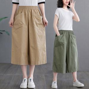 여성 여름 코튼린넨 7부 시원한 면 바지 여자 허리밴딩 와이드 빅사이즈 팬츠
