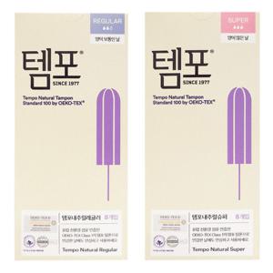 뉴템포 내츄럴 유기농 생리대 수퍼 / 레귤러 8P  8통 New 친환경 - 유기농