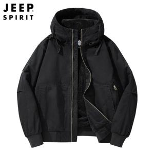 JEEP SPIRIT 남성 벨벳 캐주얼 워시드 재킷 겨울 후드 포켓 항공 잠바
