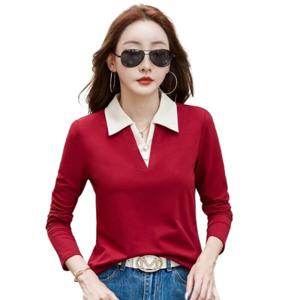가을 신제품 출시 여성 브이넥 긴팔 폴로셔츠 골프티셔츠 빅사이즈 면티 패션 카라 티셔츠 상의 슬림핏 간