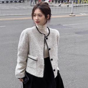 여성 작은 키 고급스러운 데일리 캐주얼 트위드 재킷