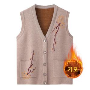 SUTA~6XL 기모 조끼 여성 니트 할머니 봄 가을 재킷 가디건 중년 어머니 겨울 옷