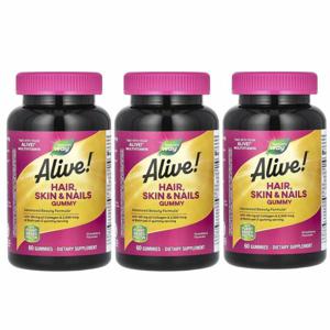 (아이허브) 3개X Alive 모발 피부  손발톱 구미젤리 딸기 맛 구미젤리 60개 해외직구