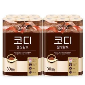 코디 웰빙황토 3겹 화장지 27M X 30롤 2개 천연펄프 무형광 휴지