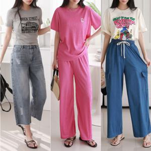 랄라모션 여성 여름팬츠 쿨링 와이드팬츠 조거 트레이닝 반팔티셔츠 데님 빅사이즈