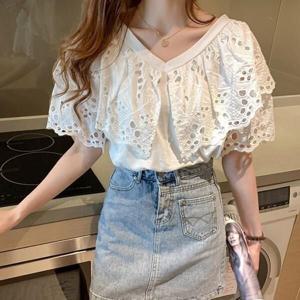 여성 블라우스케니 펀칭 프릴 블라우스