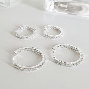 여성실버귀걸이925실버 하프 큐빅 원터치 링 은귀걸이