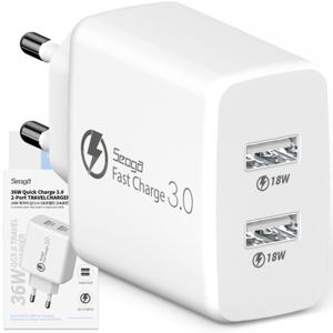 36W 퀵차지 QC3.0 2포트 멀티 18W+18W 동시 USB 고속 충전기 화이트