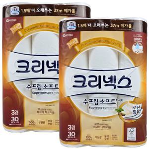 크리넥스화장지 수프림소프트 3겹 37m 30롤 2개 롤화장지 화장지 gx