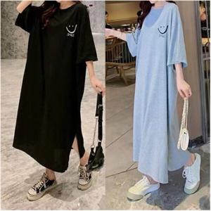 wrikri 빅사이즈 스마일 반팔 롱 원피스 1+1 1+1행사중