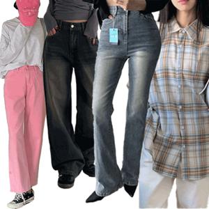 다올샵 자체생산 여성 부츠컷 와이드 체크남방 데님/슬랙스/청바지 선착순 한정수량 행사중