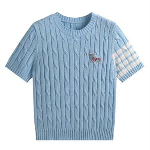 반팔 니트 여름 스쿨룩 라운드 풀오버 꽈배기 숏 톱 아우터 얇은 옷