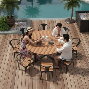 플라스틱 원형 야외 식탁 야외 레스토랑 음식 매점 테이블세트-120세트(테이블 1개 의자 6개)(화이트)