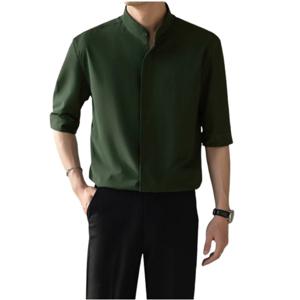 여름 남자 깔끔한 5부 헨리넥 남방 차이나 카라 셔츠 루즈핏 찰랑 반팔