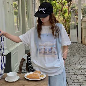 여성 오버핏 반팔티 여름 라운드넥 캐주얼 루즈핏 반팔 티셔츠 CINDY14