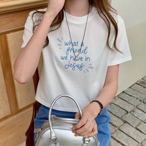 여성 레터링 크롭 반팔티 베이직 캐주얼 면 여름 반팔 티셔츠 CINDY16