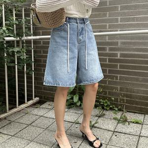 버뮤다 청반바지 여성 5부 와이드 데님버뮤다팬츠