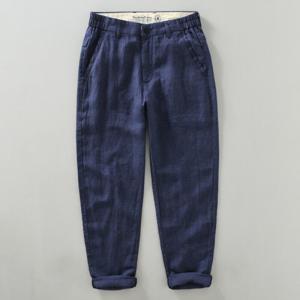 남성 여름 복고풍 코튼 9부 면바지 통기성 스트레이트 캐주얼 여름청바지