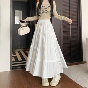 여자 플레어 프릴 롱스커트 여성 쉬폰 여름 밴딩 치마 캉캉 스커트