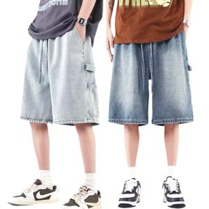 남성 카고 청반바지 여름 남자 5부 허리밴딩 데님 포켓 반바지