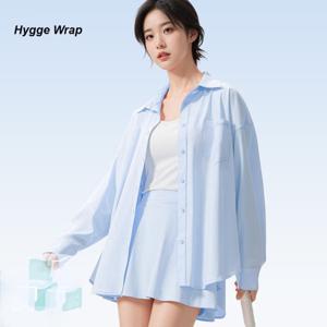 Hygge Wrap여성용 여름 썬 셔츠 주름 방지 루즈핏 아이스 실크 자외선 차단 통기성 썬가드 얇은 아우터 여