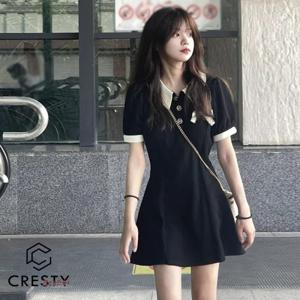 크레스티 여성 깔끔 카라 미니 원피스 반팔 데일리 빅사이즈 원피스