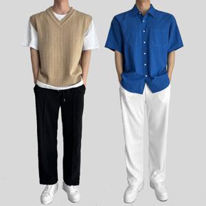 남자 여름 바지 50종 남성 면 린넨 와이드 플리츠 체크 조거 팬츠 밴딩 쿨 아이스 냉장고 빅사이즈 36