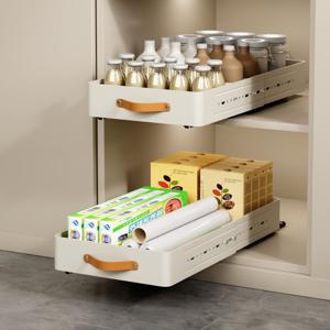 무타공 폭조절 가능 레일 슬라이딩 서랍형 수납선반 싱크대 하부장 정리대