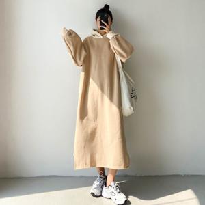 여자 빅사이즈 롱 후드 원피스 오버핏 긴팔 원피스