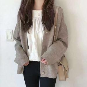 SUTA~3XL 스웨터 심플 브이넥 데일리 가디건 여성 니트 루즈 가을 겨울 나른한 바람