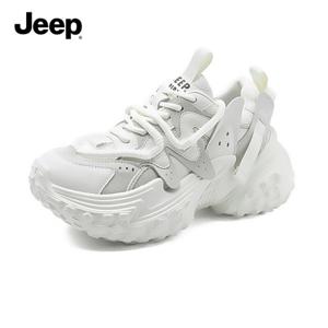 Jeep 2025년 봄 신상품 여성 메시 통기성 타이어 밑창 높이가 있는 흰색 스포츠 트렌디 신발