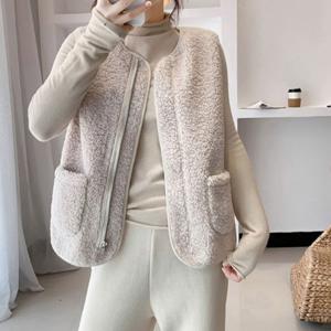 양털 뽀글이 조끼 여성 짚업 스타일 스웨이드 안감 플리스 경량 엄마 할머니 겨울