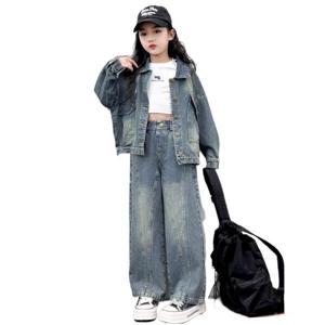 데님 투피스 여아 세트 춘추아동 데님 와이드팬츠+데님 코트