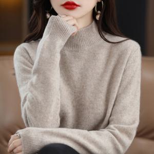목폴라 여성용 하프 터틀넥 반폴라 스웨터 간절기 부드러운 니트 티