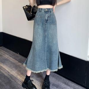 여름 데일리 빈티지 캐주얼 롱 청 치마 데님 스커트