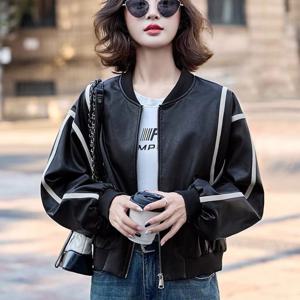 여자 캐주얼 라이더 자켓 루즈핏 노카라 야구 점퍼 레더 자켓