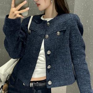 은장버튼 노카라 트위드 쟈켓