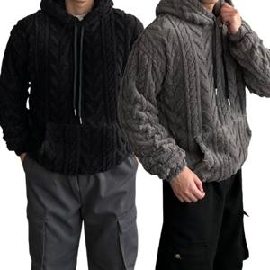 남녀공용 따뜻한 양털 오버핏 꽈배기 후드티 티셔츠