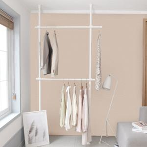 (한정특가+무배) 베이직 기둥식 철제행거 25mm 2단 고정식행거 튼튼한행거 기둥식행거 다용도행거 드레스룸