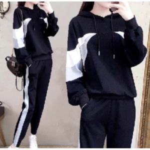트레이닝복 스포츠 추리닝 스팟 여성 캐주얼 패션 후드 루즈핏 투피스 세트 스트라이프 운동복