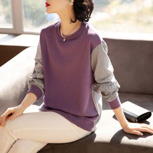 엔티랄라 후드티 여성 맨투맨 잇다 스트라이프 긴팔 상의 가을 코트 헐렁하다 봄가을 편안한 유행하는 코튼