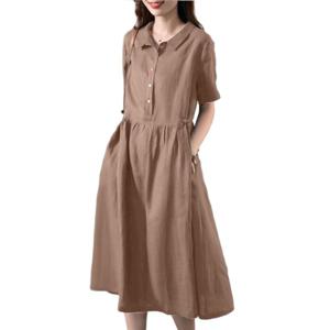 여성 카라넥 루즈핏 미디 원피스 반팔 베이직 데일리 기본핏 엄마 원피스